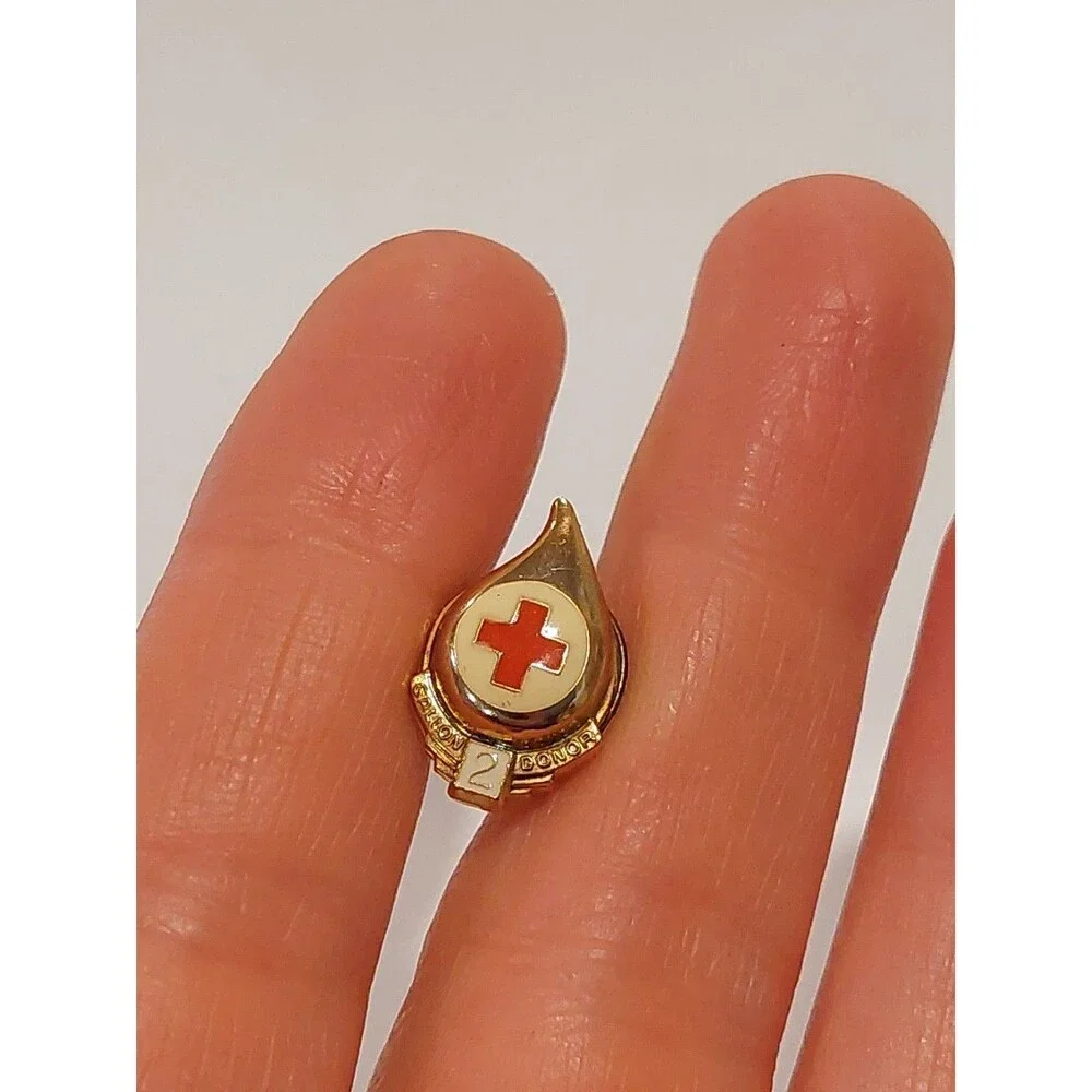Red Cross Blood Donor 2 Gallon Award Lapel Pin Red & White Enamel